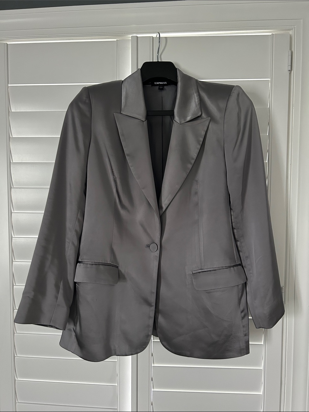 Express Women's Satin Single-Button Blazer - Charcoal Gray